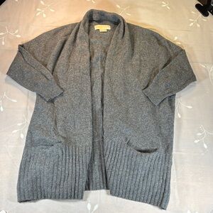 Michael Kors Woman Medium Cashmere Charcoal Gray Knit Open Cardigan 3/4 Sleeves